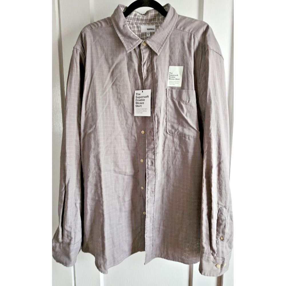 NWT SONOMA the super soft double weave shirt button up gray men Sz XXL
